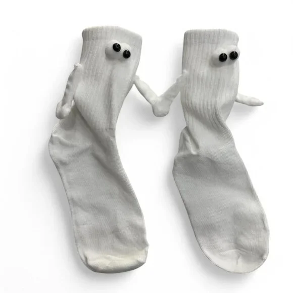 Set Of 2 Couples Unisex Black and white ghost socks holding hands. NEW - Picture 4 of 8